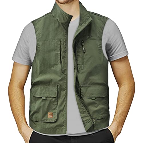 Sportweste Herren Leicht Outdoor - Leichte Weste Herren Sommer - Field Fishing Zip Weste Herren-Weste Mit Multi-Pocket Waistcoat Outdoor-Sportweste Camping Ärmellos Jacke Ärmellose Top von Generic