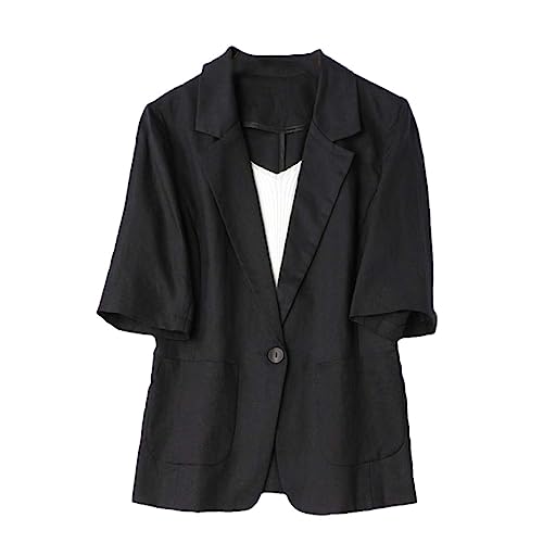 Spring and Summen Anzugjacke Damen Anzug Kurzarm Baumwolle und Leinen All-Match Kurz Dünner Mantel, Schwarz , XXXL von Generic