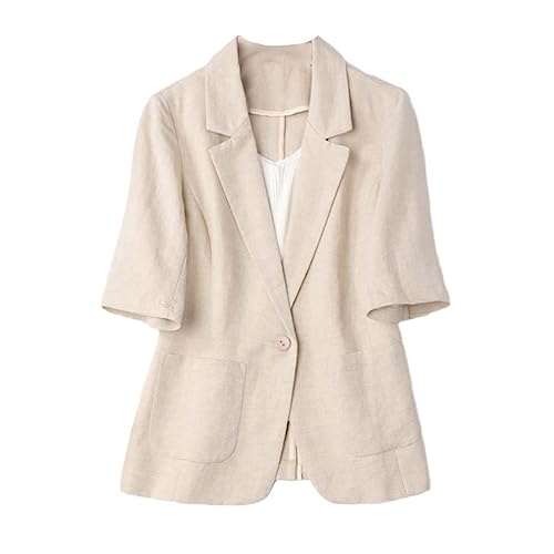 Spring and Summen Anzugjacke Damen Anzug Kurzarm Baumwolle und Leinen All-Match Kurz Dünner Mantel, khaki, XXXL von Generic