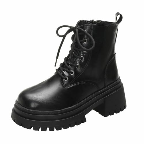 Springerstiefel Damen Plateau - Schnürstiefel Mit Blockabsatz Profilsohle Kurzschaft Lederstiefel Britisch Stiefeletten Rundzehe Ankle Boots Gothic Biker Boots Pu-Leder Combat Boots von Generic