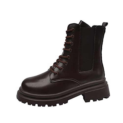 Springerstiefel Damen Plateau - Schnürstiefel Mit Blockabsatz Profilsohle Kurzschaft Lederstiefel Britisch Stiefeletten Rundzehe Ankle Boots Gothic Biker Boots Pu-Leder Combat Boots von Generic