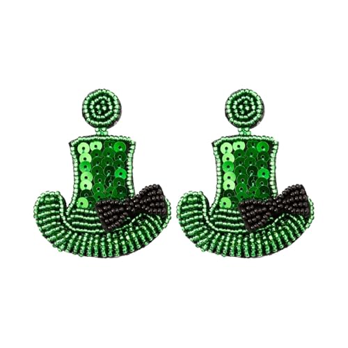 St. Day Green Hat Ohrringe Europäische amerikanische Pailletten Reisperlen geflochtene handgefertigte Ohrringe WhU683 (Green, One Size) von Generic