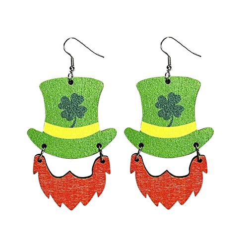 St. P-atricks Day Ohrringe für Damen St. Patricks Day Clovers Green Rainbow Bearded Irish Wood Ohrringe (C, One Size) von Generic