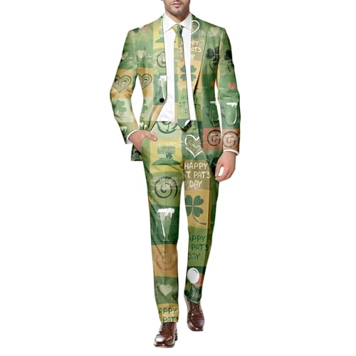 St. Patrick Anzüge für Herren in verschiedenen Drucke St. Patrick's Day Beer & Shamrock Clover Tailliert Party Kostüme Outfit mit Jackett und Hose Festlichen Kleeblatt Anzug St Patricks Day Kostüm von Generic