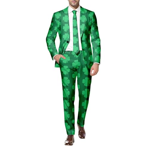 St. Patrick Anzüge für Herren in verschiedenen Drucken St. Patrick's Day Beer & Shamrock Clover Tailliert Party Kostüme Outfit Mit Jackett und Hose Festlichen Kleeblatt Anzug St Patricks Day Kostüm von Generic