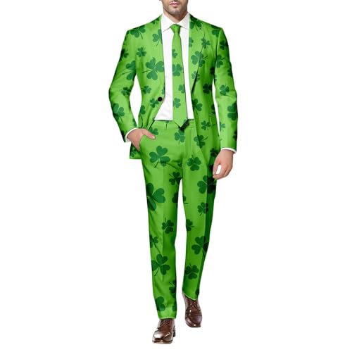 St. Patrick Anzüge für Herren in verschiedenen Drucken St. Patrick's Day Beer & Shamrock Clover Tailliert Party Kostüme Outfit Mit Jackett und Hose Festlichen Kleeblatt Anzug St Patricks Day Kostüm von Generic