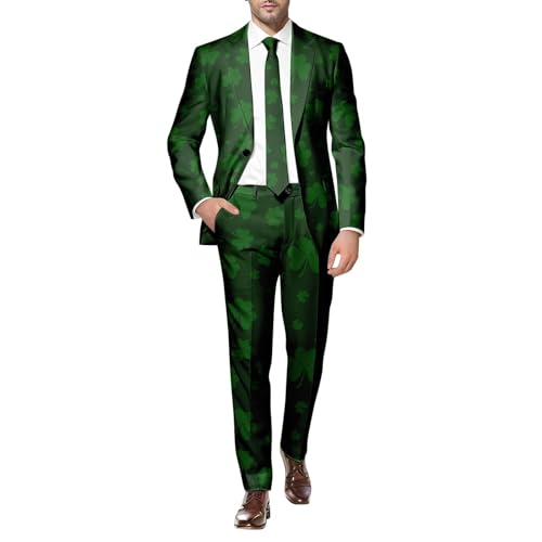 St. Patrick Anzüge für Herren in verschiedenen Drucken St. Patrick's Day Beer & Shamrock Clover Tailliert Party Kostüme Outfit Mit Jackett und Hose Festlichen Kleeblatt Anzug St Patricks Day Kostüm von Generic