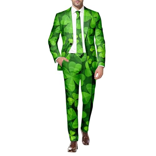 St. Patrick Anzüge für Herren in verschiedenen Drucken St. Patrick's Day Beer & Shamrock Clover Tailliert Party Kostüme Outfit Mit Jackett und Hose Festlichen Kleeblatt Anzug St Patricks Day Kostüm von Generic