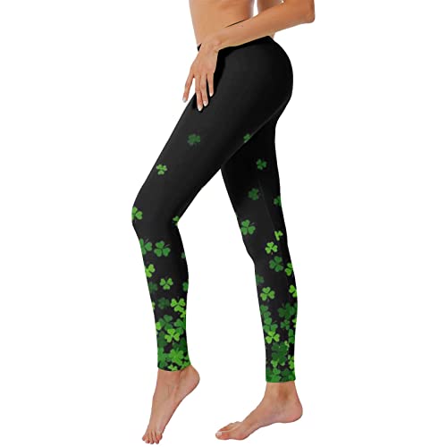 St. Patrick's Day Damen-Leggings, irisches grünes Kleeblatt, Glück, hohe Taille, hohe Taille, Leggings für Damen, Leggings, hohe Taille, Yogahose, leichte Oberbekleidung, Gothic-Strumpfhose, Schwarz , von Generic