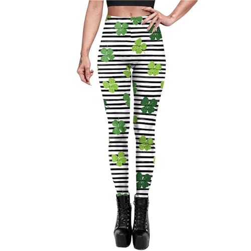 St. Patrick's Day Damen-Strumpfhose mit irischem grünem Kleeblatt, gemustert, Yogahose für Frauen, Po-Lifting, sexy Leggings für Frauen, Outfits, Bauchkontrolle, ultraweich, dehnbar, Kostüm, D, M von Generic