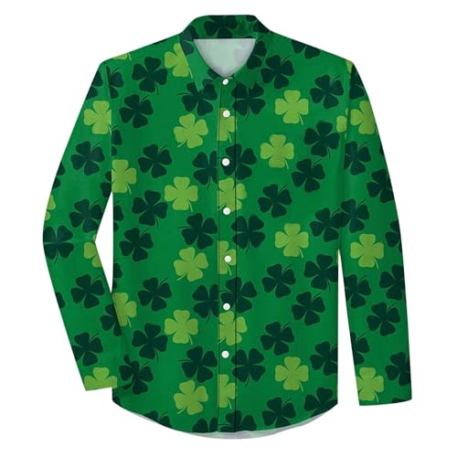 St. Patrick's Day Hemd Herren Kleeblatt Glücksbringer St Patricks Day Kostüm Irland Saint Patrick's Day Hawaiihemd Freizeithemd Herren Hemden mit St. Patrick's Day Motiv Vierblättriger Kleeblattdruck von Generic