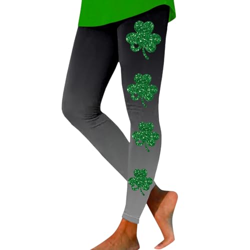 St. Patrick's Day Irische grüne Kleeblatt-Strumpfhose für Damen, Yogahose, Po-Lift-Leggings, Laufhose, Bauchkontrolle, gemusterte Oberbekleidung, Leggins für Damen, gemusterte Strumpfhose, grau, XXL von Generic