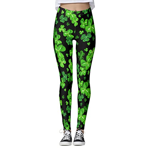 St. Patrick's Day Irische grüne Kleeblatt-Strumpfhose mit Designs, Yogahose, hohe Taille, Leggings für Damen, Oberbekleidung, Hose, Bauchkontrolle, leicht, gemustertes Kostüm, B, XL von Generic