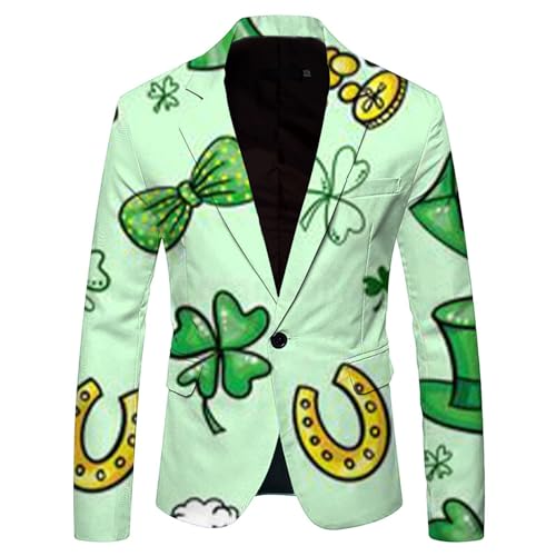 St. Patrick's Day Sakko Herren Blazer Sportlich Slim Fit Elegante Blazer mit St. Patrick-Druck Männer Frühling Herbst Sweatsakko Anzugjacke für Party Anzug Herren Luck of The Irish Kleeblatt Anzug von Generic