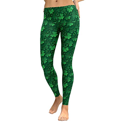 St. Patrick's Day Sportliche Irische grüne Kleeblatt-Strumpfhose für Damen, gestreift, ultraweich, Po-Lifting, Lucky High Waisted Leggings, Yogahose für Damen, Outfits, leicht, Schwarz , XXL von Generic