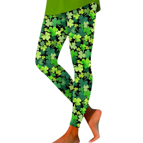 St. Patrick's Day irisches grünes Kleeblatt-Blumenmuster, Fitness-Leggings für Damen, hohe Taille, Komfort, Laufhose, farbige Strumpfhose, Po, Lift, dehnbar, Kostüm, Yoga-Leggings, Damen-Strumpfhose, von Generic