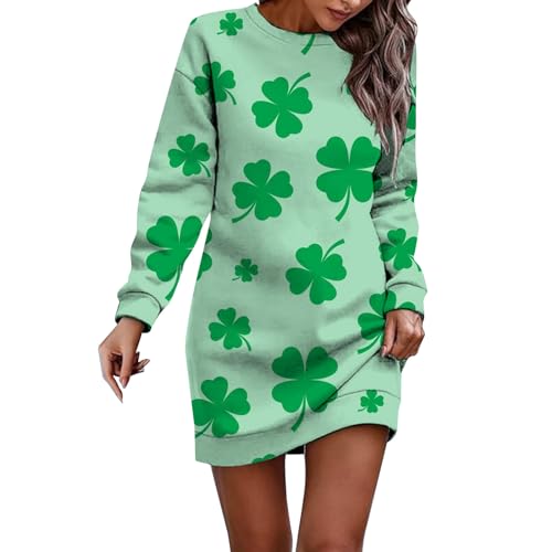 St. Patricks Day Kleid Damen Irisches Kleeblatt Drucken Grünes Tshirtkleid Sexy Abendkleid Rundhals Langarm Partykleid Cocktailkleid Damen Elegant Kurz Kleider Freizeitkleid Festlich Kostüm von Generic