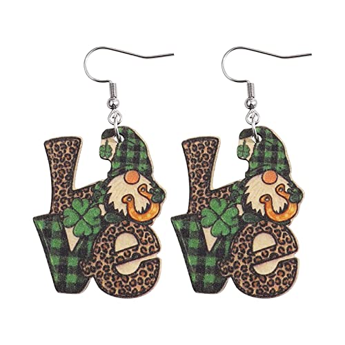 St. Patricks Day Leopard Liebe Zwerg Ohrringe Valentinstag Irisch Grün Doppelseitige Holzohrringe Damen Kostüm Ohrringe, grün, Einheitsgröße von Generic