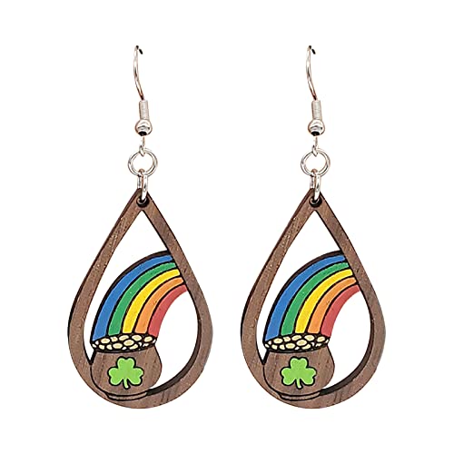 St. Patricks Day Ohrringe für Damen Clovers Holz Ohrringe St. Patricks Day Ohrringe Regenbogen Ohrringe (A, One Size) von Generic