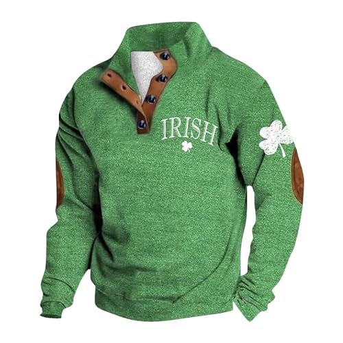 St. Patricks Day Sweatshirts Herren Irisches Kleeblatt Druck Pullover Sweatshirt Grün Langarmshirt Glücksbringer Hoodie Pulli Männer Frühling Bluse Tops Oberteile 1/4 Button Langarm Pullover Herren von Generic