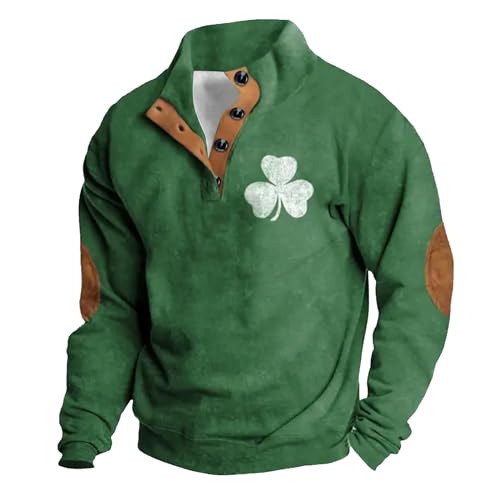 St. Patricks Day Sweatshirts Herren Irisches Kleeblatt Druck Pullover Sweatshirt Langarmshirt Glücksbringer Hoodie Pulli Männer Frühling Bluse Tops Grün Oberteile 1/4 Button Langarm Pullover Herren von Generic