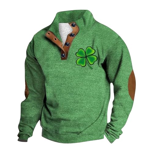 St. Patricks Day Sweatshirts für Herren Irisches Kleeblatt Druck Pullover Sweatshirt Grün Langarmshirt Glücksbringer Hoodie Pulli Männer Frühling Bluse Tops Oberteile (Black, L) von Generic