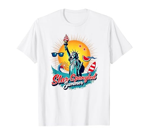 Star Spangled Summer T-Shirt, Herren, Weiß, 4XL von Generic