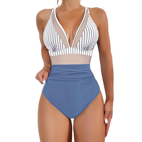 Stark Figurformender Badeanzug Badeanzug Damen Gr Women Summer Beach Fashion Split Flower Print Large Fashion Split Swimsuit Cup F Mit Bügel Strandkleid Schwarz 46 (Light Blue XXL) von Generic