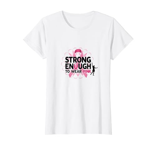 Stark genug, um Pink zu tragen: Brustkrebs-Bewusstsein T-Shirt, Damen, Weiß, 3XL von Generic
