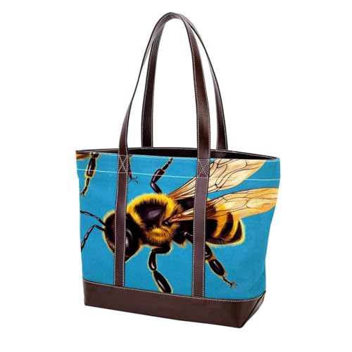 Starry Bees Pattern-1266 Schulter-Geldbörsen für Damen, groß, weiches gewaschenes Leder und strapazierfähige Handtaschen, Mehrfarbig 04, 33.8x12x31cm/13.3x4.7x12.2 in von Generic