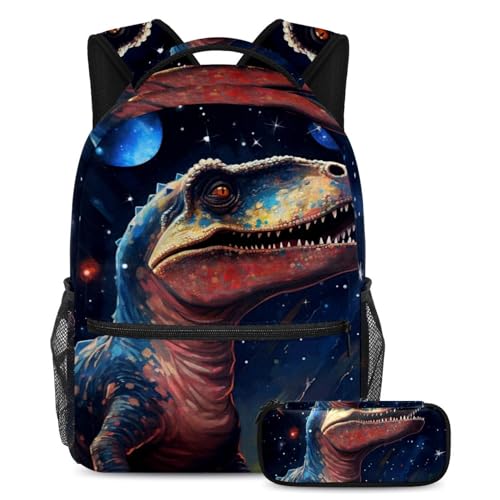 Starry Dinosaurs Ultimate Convenience, 2-teiliges Kinder-Schulranzen-Set mit Rucksack und Federmäppchen, Mehrfarbig Nr. 04, B：29.4x20x40cm P：19x7.5x3.8cm, Tagesrucksäcke von Generic