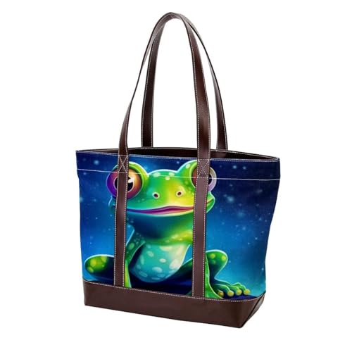 Starry Sky Frog-1112 modische gewaschene strapazierfähige Ledergeldbörse für Damen, mit Tragegriff oben, mit Taschen, Reißverschluss, Multicolor 08, 33.8x12x31cm/13.3x4.7x12.2 in von Generic