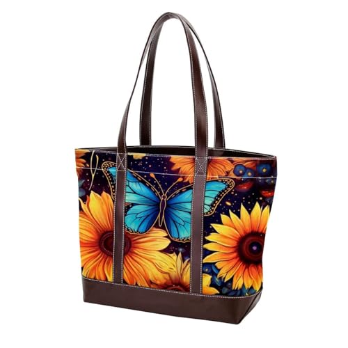 Starry Sky Sunflower Butterfly-771 Schultertaschen für Damen, groß, weiches gewaschenes Leder, strapazierfähige Handtaschen, Mehrfarbig 10, 33.8x12x31cm/13.3x4.7x12.2 in Starry Sky Sunflower Butterfly-771 Schultertaschen für Damen, groß, weiches gewaschenes Leder, strapazierfähige Handtaschen, Mehrfarbig 10, 33.8x12x31cm/13.3x4.7x12.2 in von Generic
