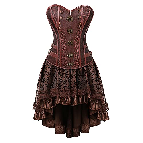 Steampunk Damen Corsagenkleid - Gothic Korsett Bauchweg Corsage Kleid Piraten Bustier Spitzen Rock und Oberteil für Halloween Kostüm Karneval Mittelalter Palast Cosplay Punk Kleidung von Generic