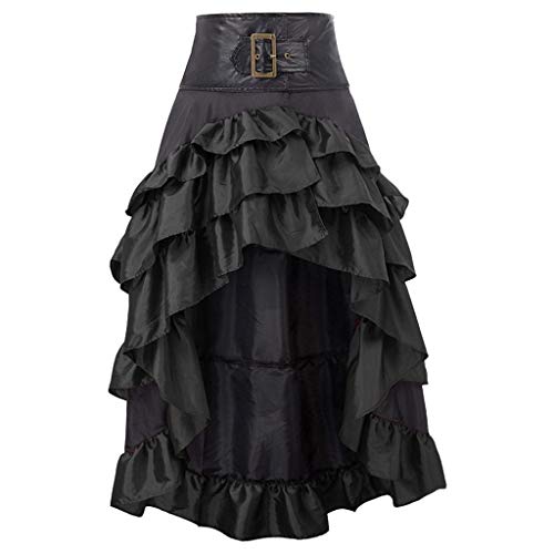 Steampunk Damen Gothic Schwarz Spitze Rock Lang Röcke Mittelalter Vintage Rock Asymmetriech Rüschen Kuchenrock Rock Burleske Victorian Chiffon Rock Irregular Kleid Cocktail Party Rock Cosplay von Generic
