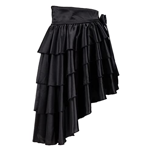 Steampunk Damen Gothic Schwarz Spitze Rock Lang Röcke Mittelalter Vintage Rock Asymmetriech Rüschen Kuchenrock Rock Burleske Victorian Chiffon Rock Irregular Kleid Cocktail Party Rock Cosplay von Generic