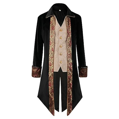 Steampunk Herren Tuxedo Edelmann, Gothic Jacke Herren Lang, Klassisch Schwarz Mantel Viktorianische Hof Gehrock Retro Mittelalter Elegant Frack Theater Performance-Kleidung Cosplay Halloween Kostüm von Generic