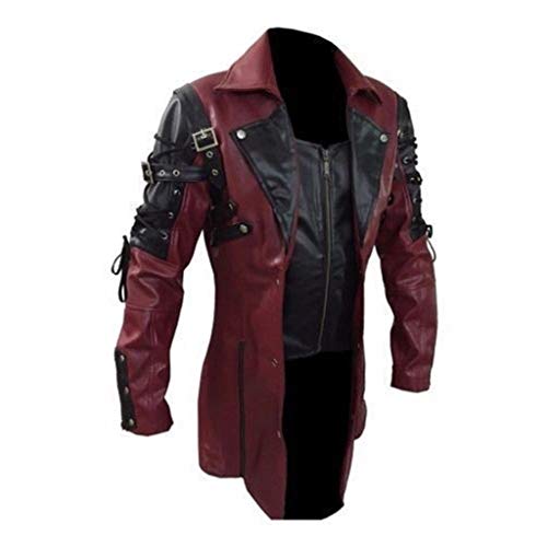 Steampunk Jacke Biker Lederjacke Herren Vintage Motorrad Jacket Lang Trenchcoat Mantel Gothic Punk Gehrock Kunstlederjacke Bikerjacke Oversize Cosplay Kostüm für Halloween Maske Party Winterjacke von Generic