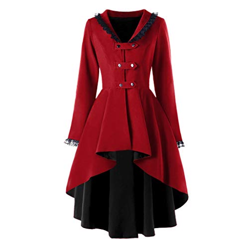 Steampunk Jacke Damen Kurz Gothic Mantel Lang Frack Halloween Kostüm Karneval Mittelalter Kleidung Trenchcoat Gehrock Vintage Renaissance Jacken Schwarz Rot Tailcoat Cosplay Viktorianische von Generic