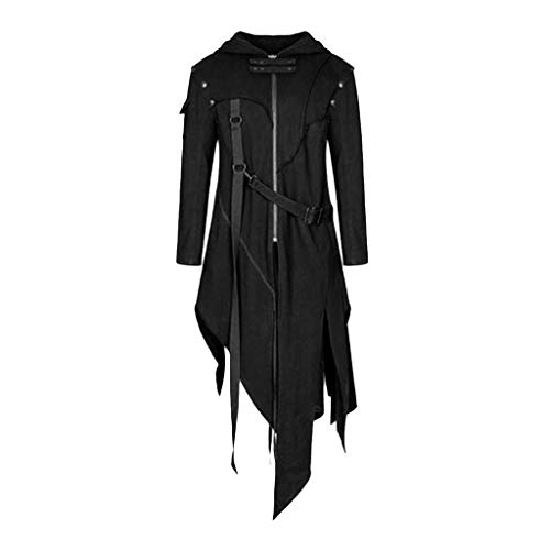 Steampunk Jacke Herren Lang Gothic Mantel Frack Mittelalter Kleidung Renaissance Jacken Männer Punk mit Reißverschluss Halloween Kostüm Karneval Vintage Smoking Anzug Langarm Viktorianisches Schwarz von Generic