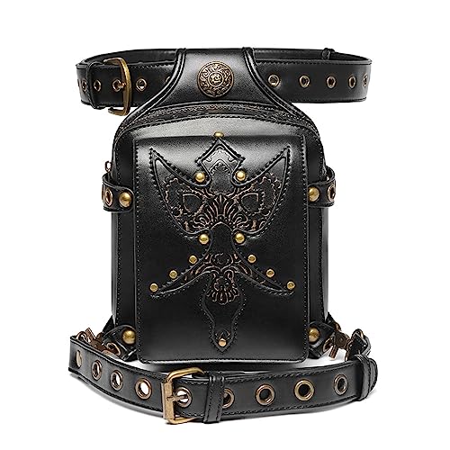 Steampunk PU Leder Multifunktions Taille Taschen Motorrad Bein Gürtel Pack Frauen Schulter Tasche Männer Punk Tasche von Generic