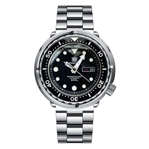 Steeldive SD1975W Taucher-Armbanduhr, schwarzes Zifferblatt, Tag- und Datumsanzeige, NH36, automatische Uhrwerk, Edelstahl, Sport-Armbanduhr, Schwarz von Generic