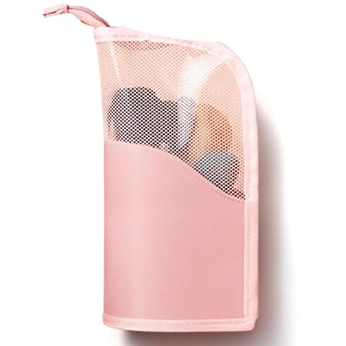 Stehender Make-up-Pinselhalter, Make-up-Tasche, Kosmetiktasche, Reise-Make-up-Pinsel-Organizer, staubdicht, Make-up-Pinselbecher, Pink, Großes Fassungsvermögen mit transparentem PVC von Generic