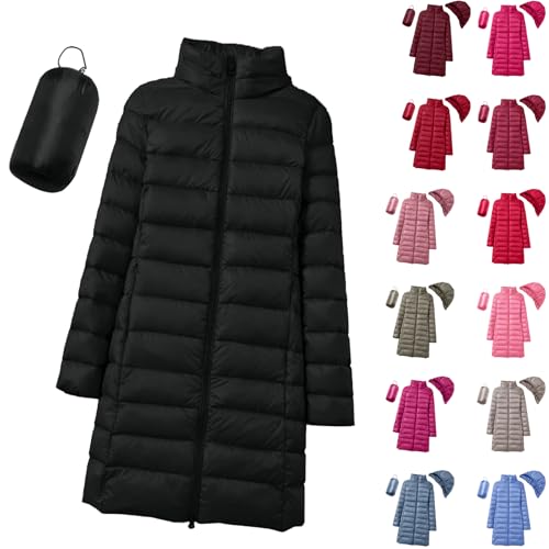 Steppjacke Damen Lang mit Abnehmbarer Kapuze Packbare Daunenjacke Winter Gesteppt Kapuzenjacke Warme Übergangsjacke Elegant Mantel Freizeit Steppmantel Winterjacke für Frauen von Generic
