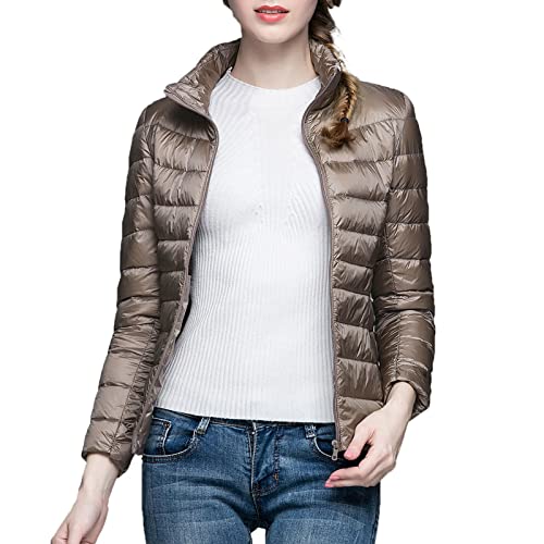 Steppjacke Damen Leicht Ohne Kapuze - Übergangsjacke Mit Stehkragen Ragbarer Packbar Daunenjacke Winddicht Warm Winterjacke Langarm Kurzjacke Einfarbig Casual Sweatjacke Mit Taschen von Generic
