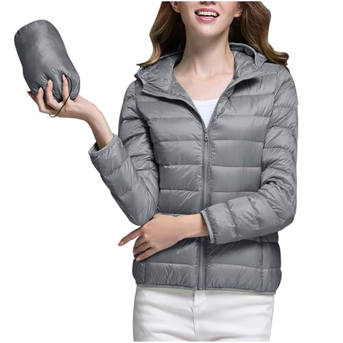 Steppjacke Damen Leichte Winterjacke Kapuze Zipper Übergangsjacke Essentials Hoodie Jacke Einfarbig Pufferjacke mit Tasche Winter Steppmantel Outdoorjacke Wanderjacke Freizeitjacke Quilted Coat von Generic