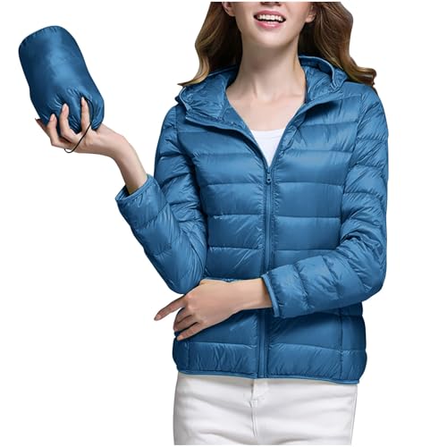 Steppjacke Damen Leichte Winterjacke Kapuze Zipper Übergangsjacke Essentials Hoodie Jacke Einfarbig Pufferjacke mit Tasche Winter Steppmantel Outdoorjacke Wanderjacke Freizeitjacke Quilted Coat von Generic