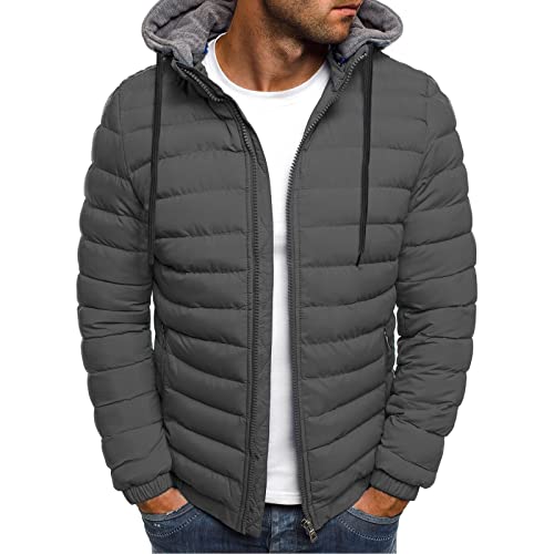 Steppjacke Herren Leicht übergang mit Abnehmbar Kapuze Daunenjacke Winter Hoodie Kapuzenjacke mit Reißverschluss Baumwollwattierte Jacke Wintermantal Thermojacke Herrenjacke (Grau, S) von Generic