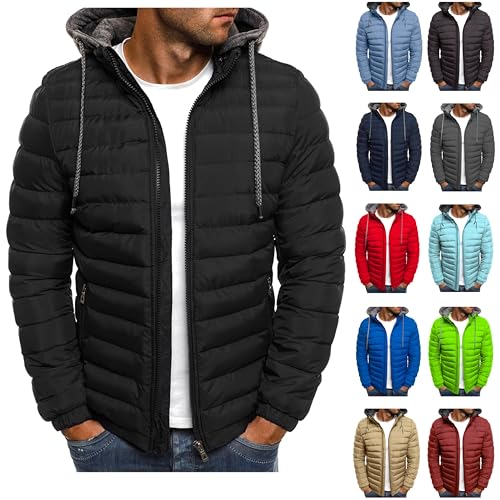 Steppjacke Herren Leichte Winterjacke Daunenjacke mit Kapuze Zipper Gesteppte Jacke Winter Steppmantel Große Größen Pufferjacke Einfarbig Wintermantel Warm Kapuzenjacke Übergangsjacke Softshellmantel von Generic