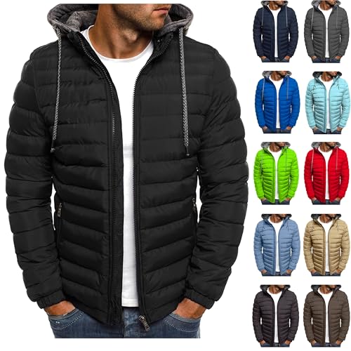 Steppjacke Herren Leichte Winterjacke Daunenjacke mit Kapuze Zipper Gesteppte Jacke Winter Steppmantel Große Größen Pufferjacke Einfarbig Wintermantel Warm Outdoor Übergangsjacke Softshellmantel von Generic